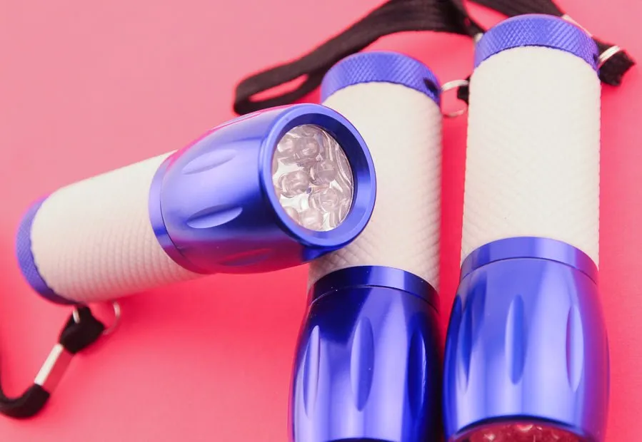 3 Quantity 9 LED Flashlights Blue Anodized Aluminum Rubber Grip Push Button NEW