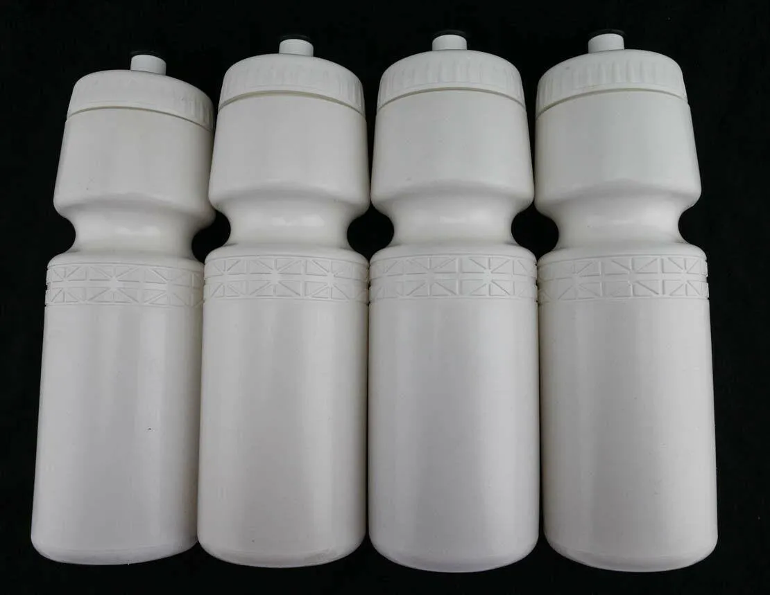 4 QTY 22oz Ounce Bicycle Water Bottles Screw Cap White NEW