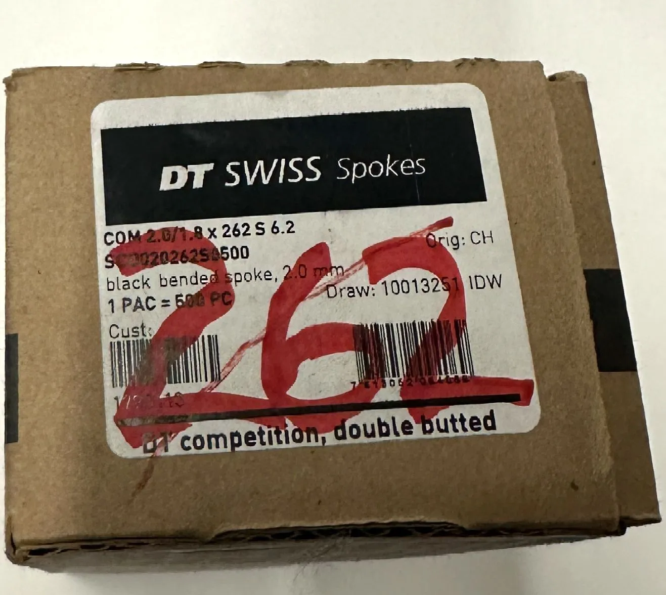 DT SWISS COMPETITION Spokes Black J-bend 2.0/1.8mm 14/15/14 DB 262mm 20/Count