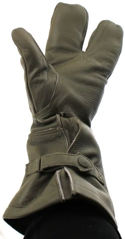 German Military Cycle Leather Gloves 2 - Finger Germany Large Lg Olive Gauntlet