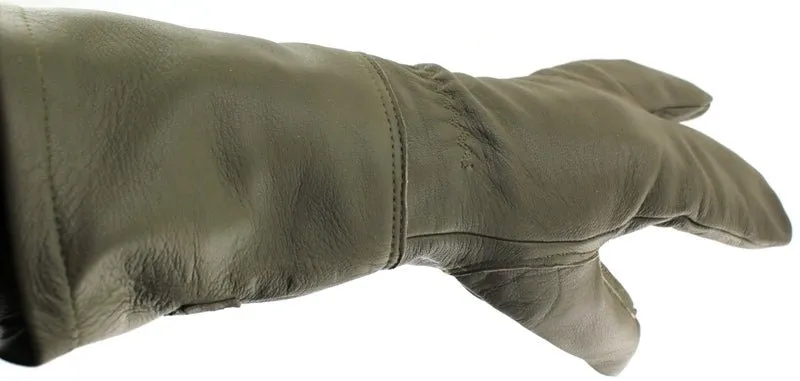 German Military Cycle Leather Gloves 2 - Finger Germany Large Lg Olive Gauntlet