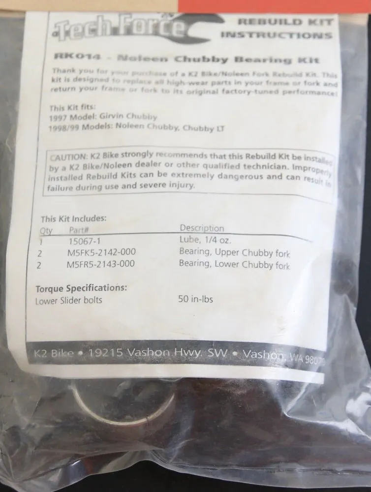 K2 NOLEEN Pro-Flex RK014 Chubby Bearing Rebuild Kit NEW