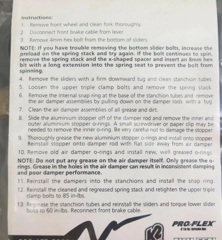 K2 NOLEEN RK007 Seal Kit Chubby / Chubby Lt Rebuild Kit