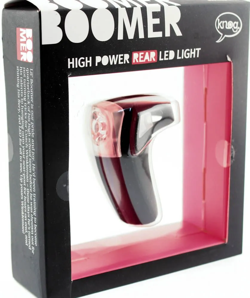 KNOG BOOMER '12 Black 1 RED LED Bike Rear Light 7 Lumen 4 Mode 600m Vis NEW