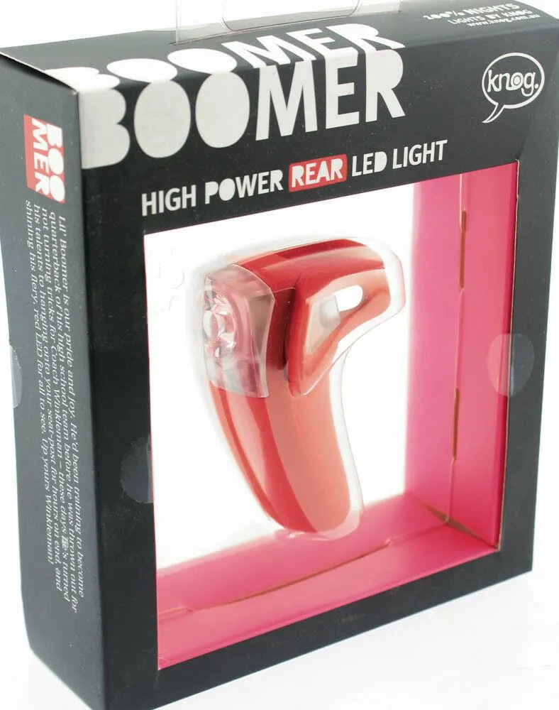KNOG BOOMER '12 Red W/ 1 RED LED Bike Rear Light 7 Lumen 4 Mode 600m NEW