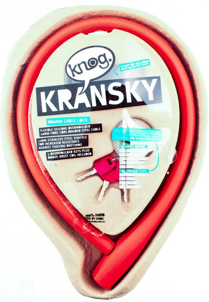 KNOG KRANSKY 880mm Cable Bike Lock With Bracket Red Keyed QR Mount NEW