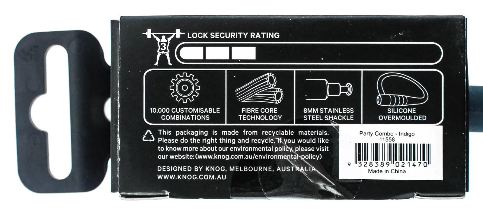Knog Party Combo 620mm Cable Combination Bike Lock Braided Steel Indigo New