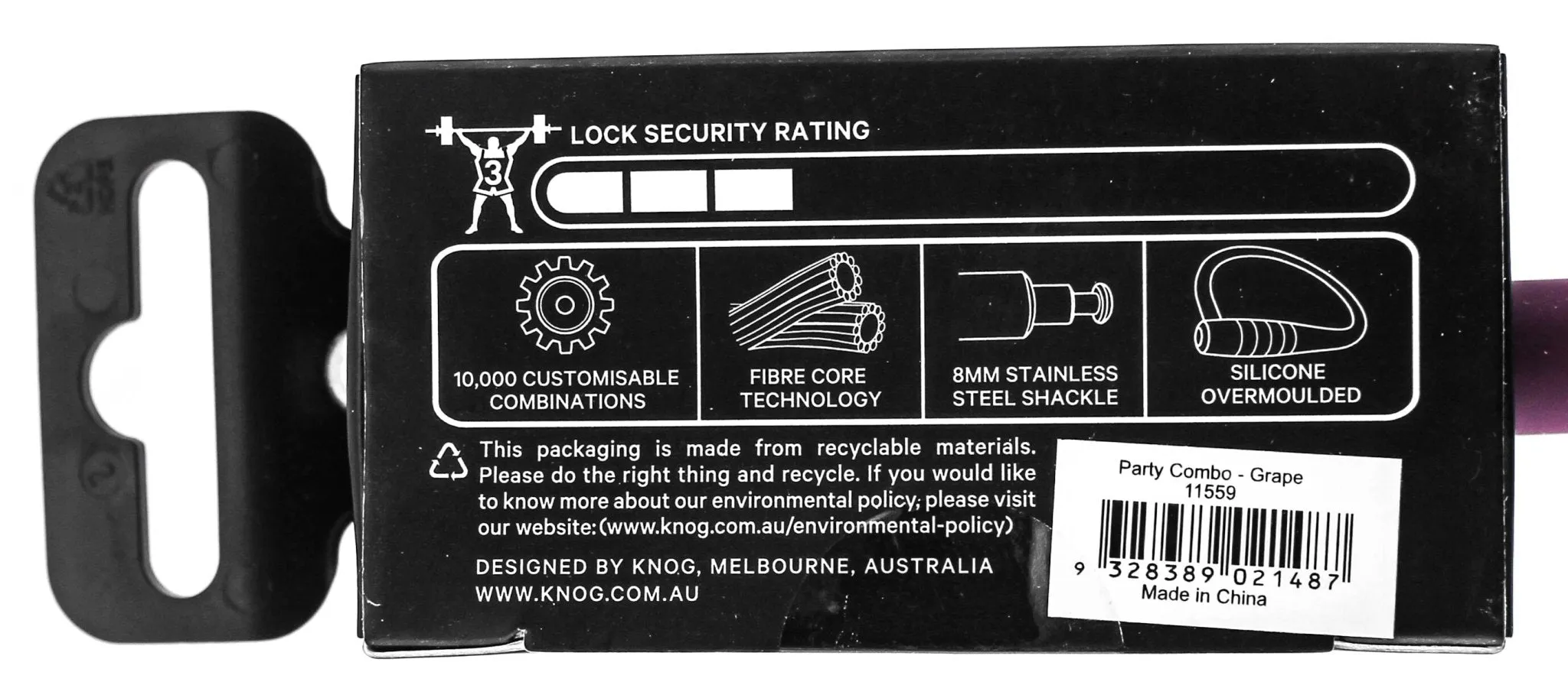 Knog Party Combo 620mm Combination Bike Lock Braided Steel Grape Purple New