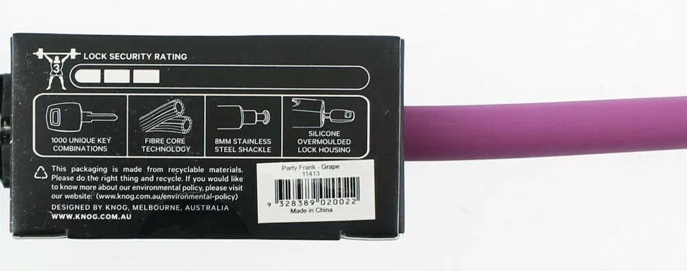 KNOG PARTY FRANK 620mm Cable Bike Lock With Bracket Grape Purple Keyed Steel NEW
